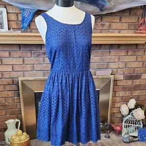 Navy Blue Eyelet Mini Dress Spring Easter Summer Feminine Flirty Size 6  Western